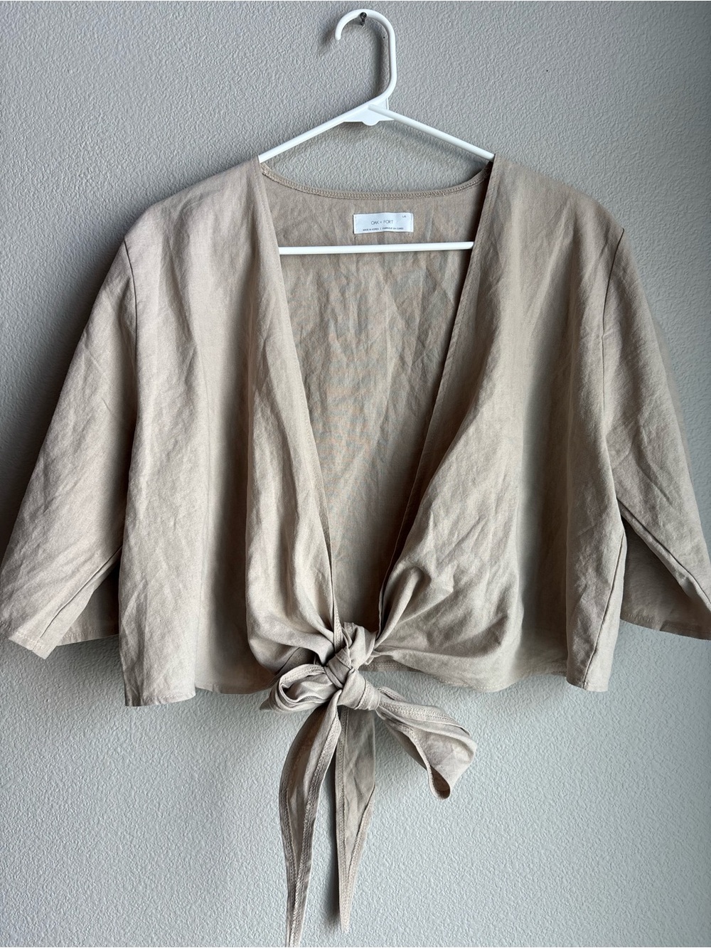 OAK + FORT Neutral Tie-Front Linen in Beige